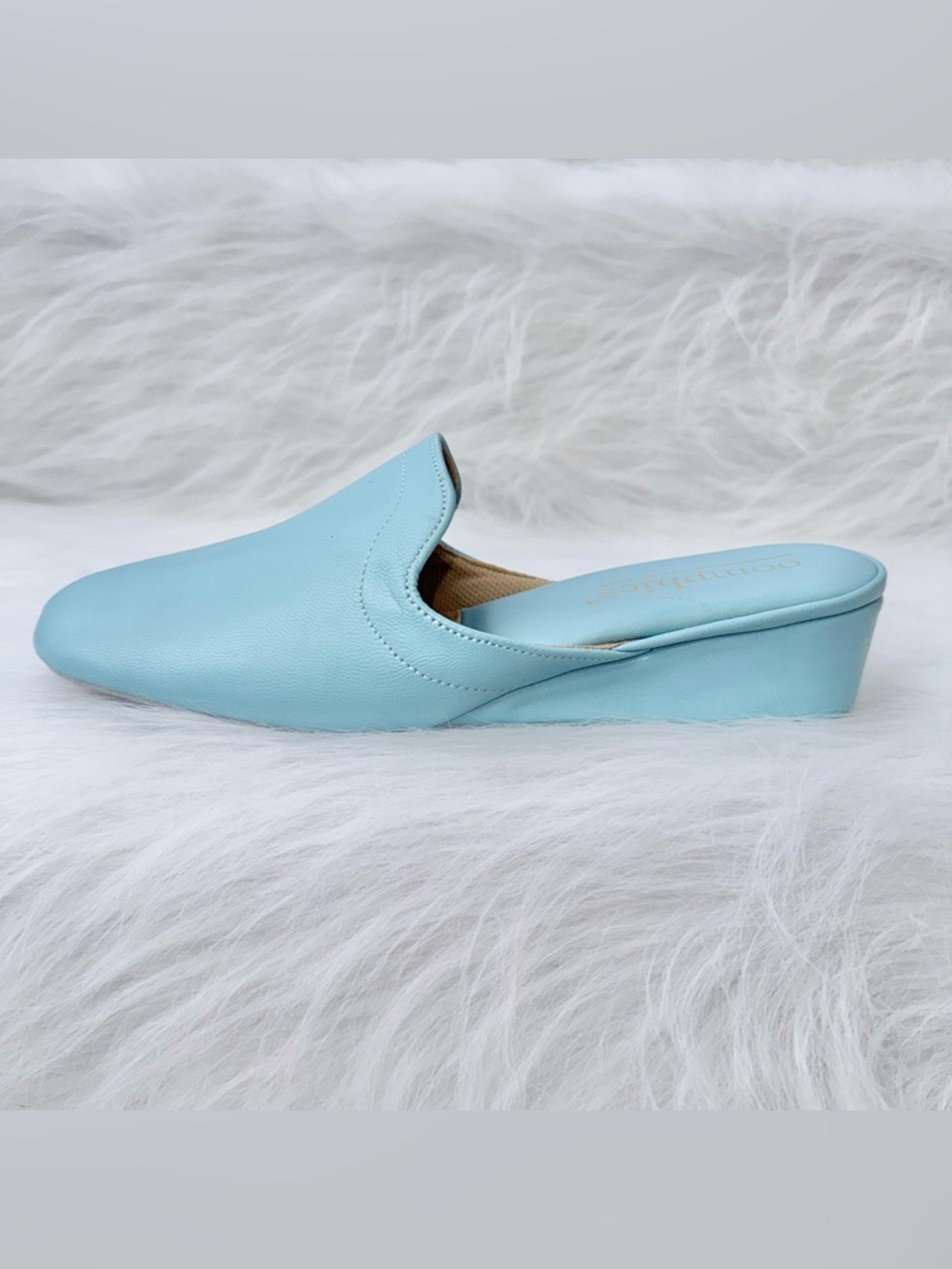 New Vintage Oomphies by Lamo Blue Leather Mules Slippers Size 8 Made in Spain